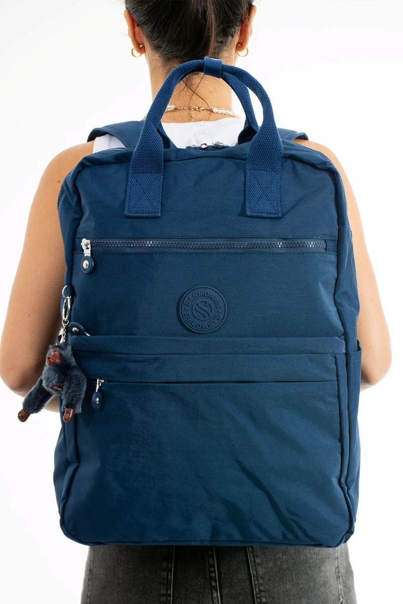 Sanmorris Unisex Suya Dayanıklı Krinkıl Kumaş Çok Gözlü Büyük Boy LACİVERT Renkli Laptop Okul Ve Sırt Çantas