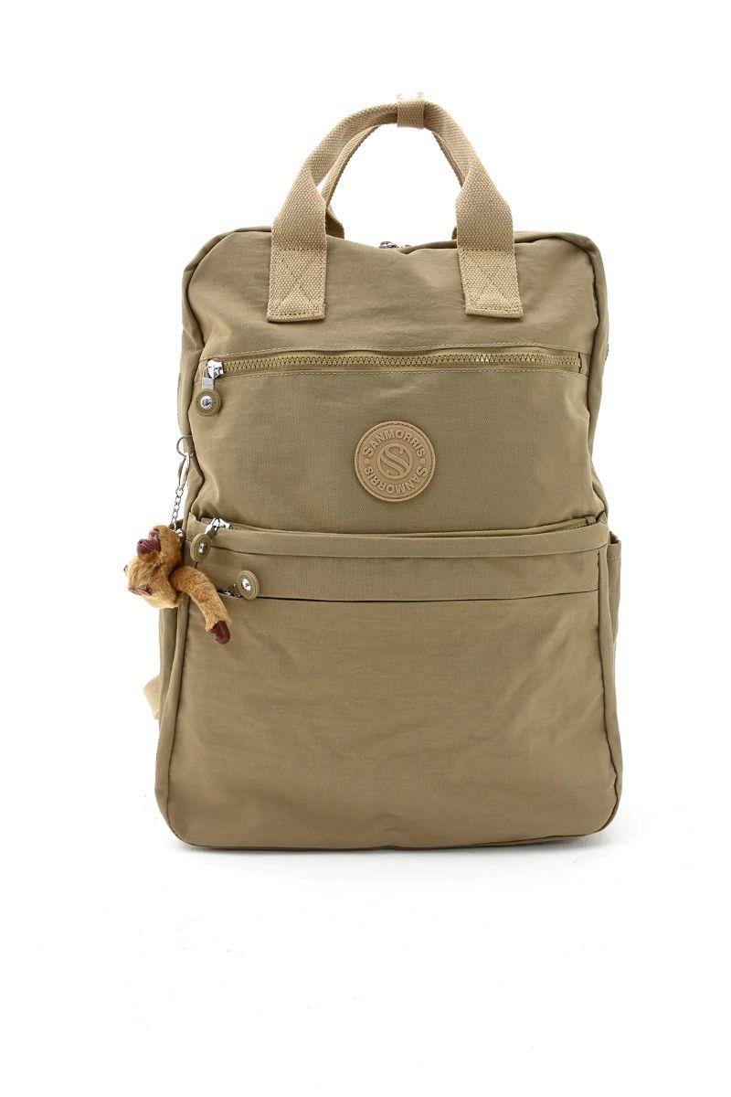 Sanmorris Unisex Suya Dayanıklı Krinkıl Kumaş Çok Gözlü Büyük Boy BEJ Renkli Laptop Okul Ve Sırt Çantası