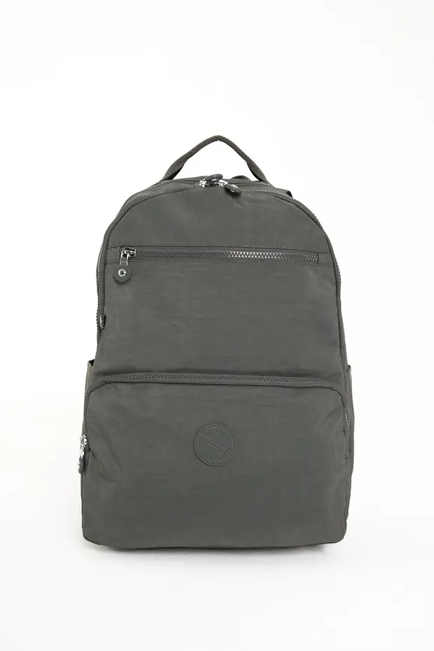 Sanmorris 3060 Unisex Suya Dayanıklı Orta Boy Krinkıl Kumaş Çok Gözlü  Laptop Okul Ve Seyahat Sırt Çantası KOYU GRİ — görsel 3