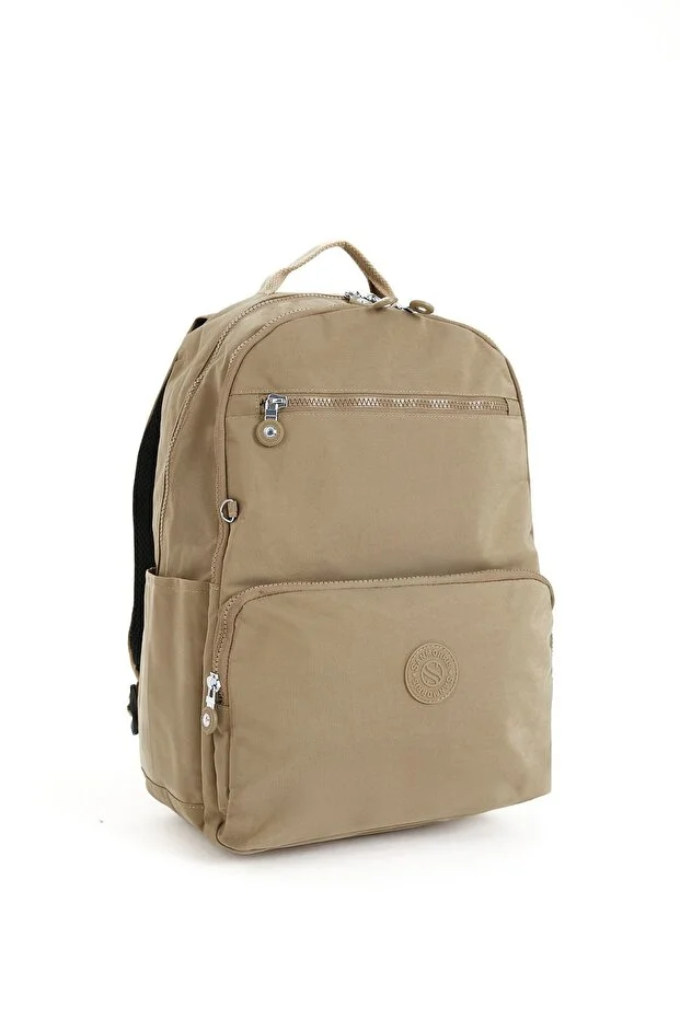 Sanmorris 3060 Unisex Suya Dayanıklı Orta Boy Krinkıl Kumaş Çok Gözlü  Laptop Okul Ve Seyahat Sırt Çantası BEJ — görsel 5