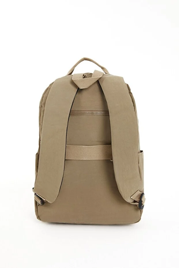 Sanmorris 3060 Unisex Suya Dayanıklı Orta Boy Krinkıl Kumaş Çok Gözlü  Laptop Okul Ve Seyahat Sırt Çantası BEJ — görsel 6