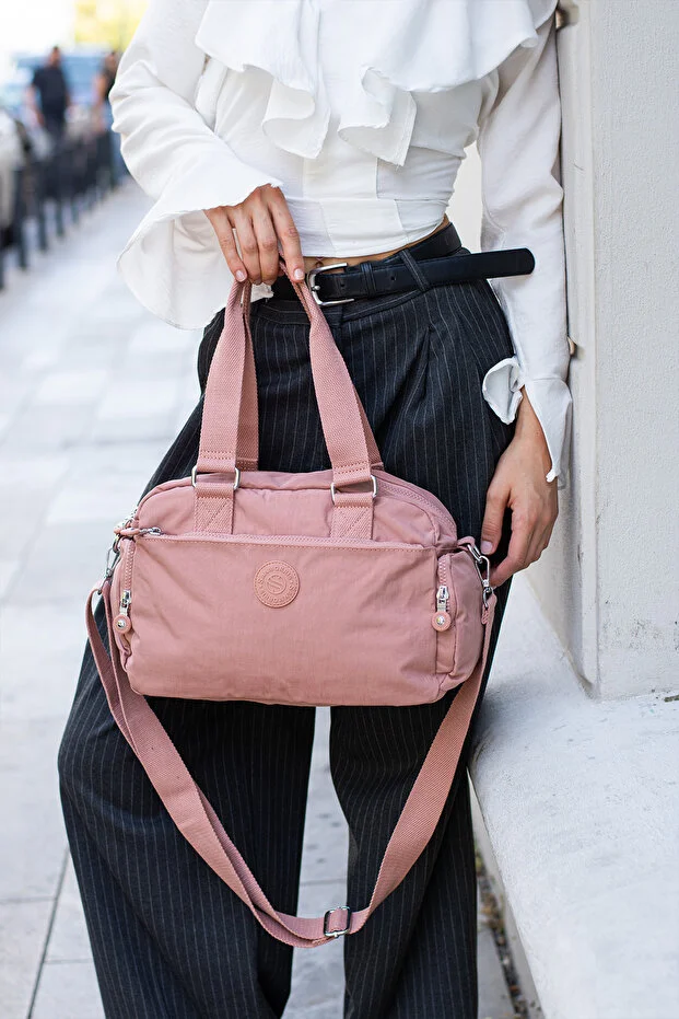 Sanmorris 3030 Unisex Krinkle Kumaş Omuz ve Çapraz Çanta PEMBE — görsel 2