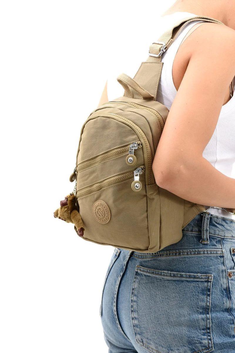 Sanmorris Unisex Kırinkıl Kumaş Suya Dayanıklı Çok Bölmeli Omuz Çantası Body Bag BEJ RENK — görsel 6