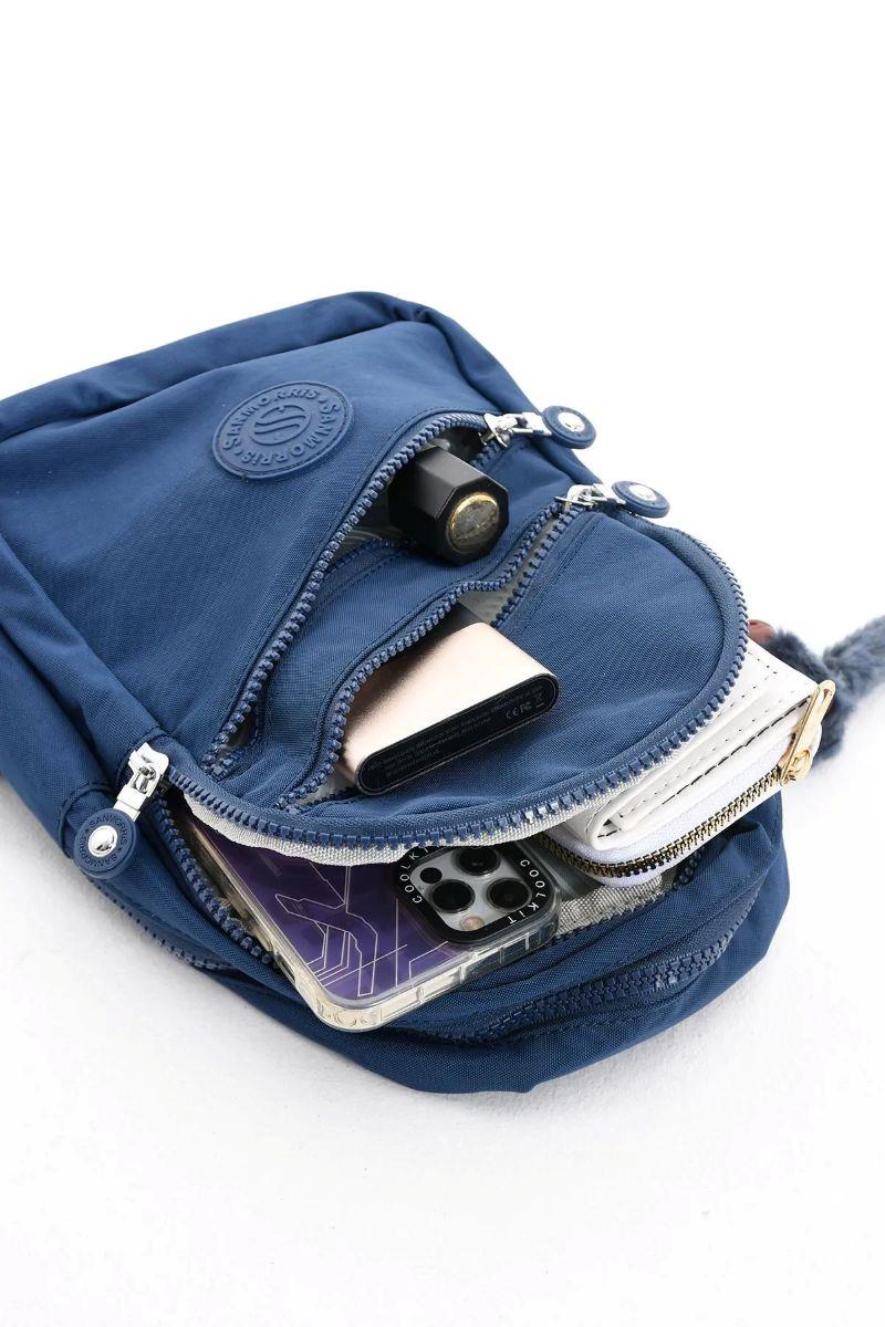 Sanmorris Unisex Kırinkıl Kumaş Suya Dayanıklı Çok Bölmeli Omuz Çantası Body Bag LACİVERT RENK — görsel 5