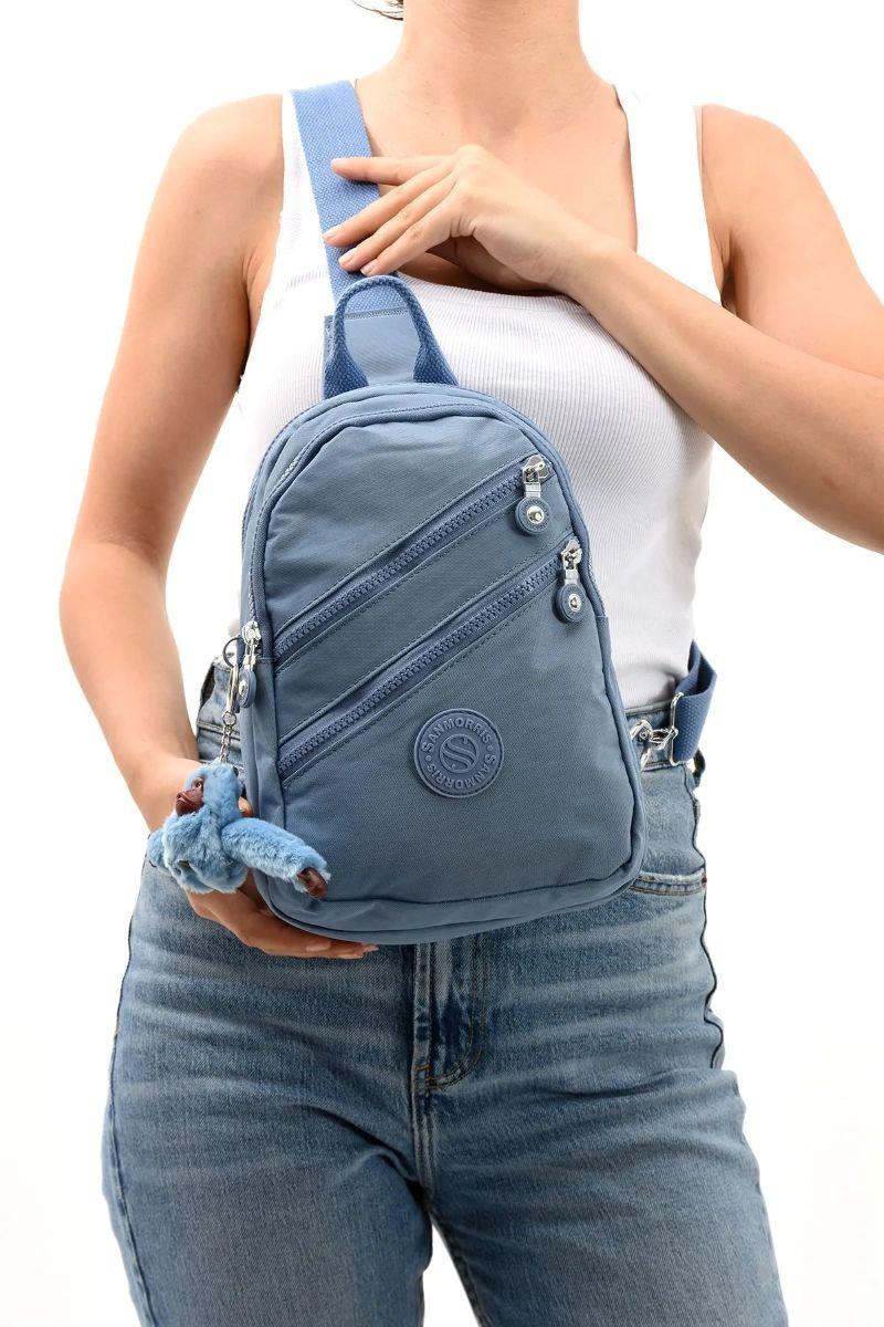 Sanmorris Unisex Kırinkıl Kumaş Suya Dayanıklı Çok Bölmeli Omuz Çantası Body Bag MAVİ RENK — görsel 6