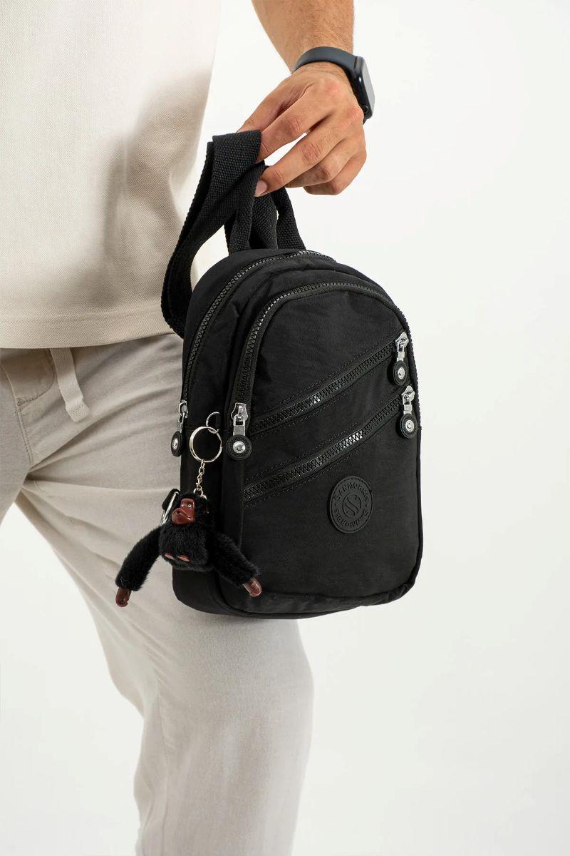Sanmorris Unisex Kırinkıl Kumaş Suya Dayanıklı Çok Bölmeli Omuz Çantası Body Bag SİYAH RENK