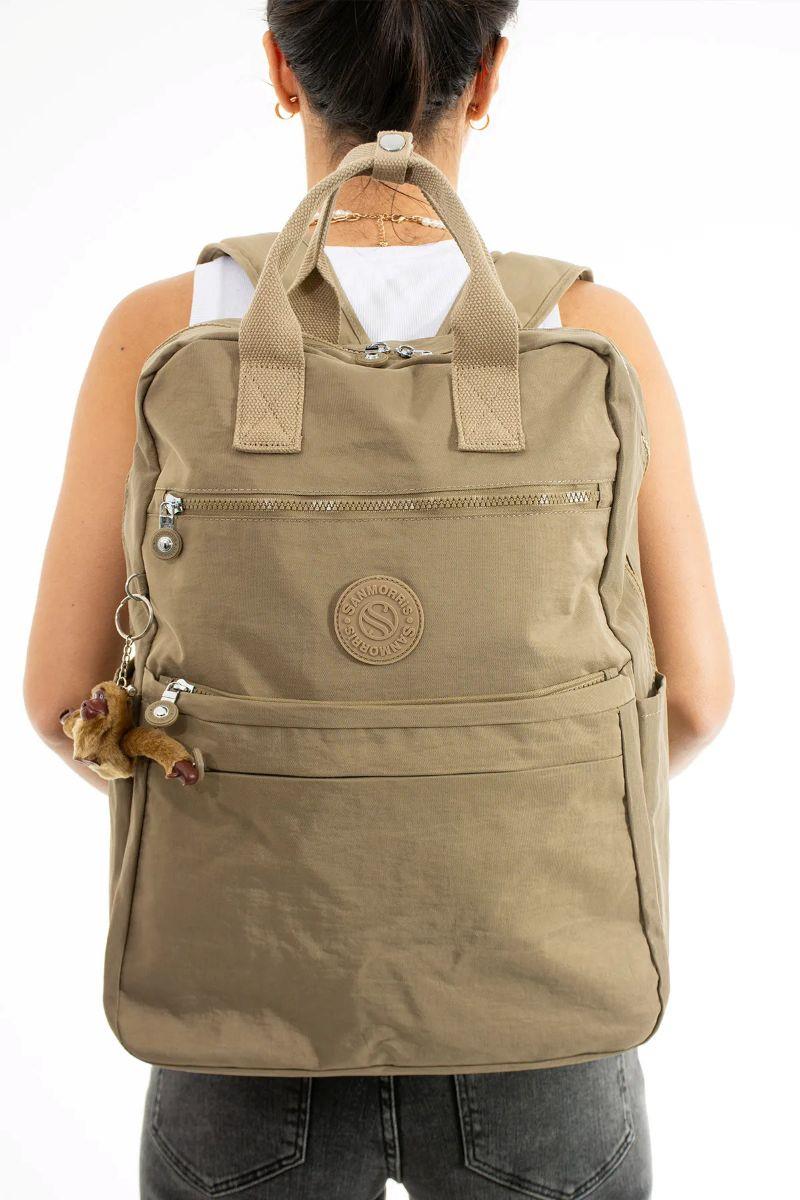 Sanmorris Unisex Suya Dayanıklı Krinkıl Kumaş Çok Gözlü Büyük Boy BEJ Renkli Laptop Okul Ve Sırt Çantası — görsel 5