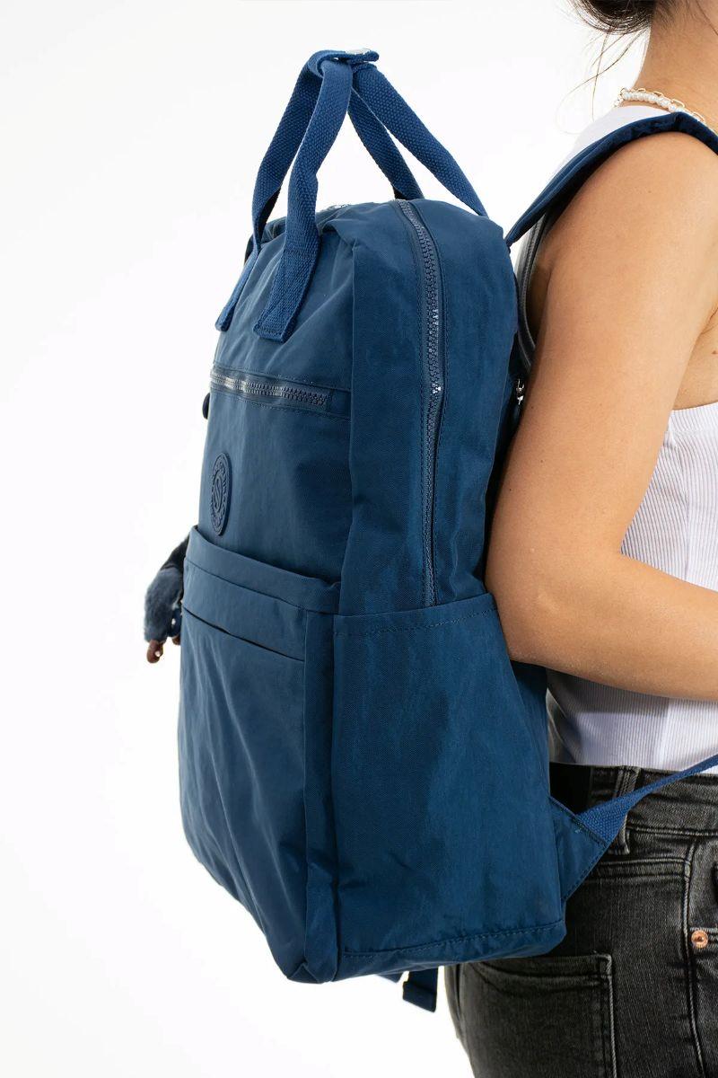 Sanmorris Unisex Suya Dayanıklı Krinkıl Kumaş Çok Gözlü Büyük Boy LACİVERT Renkli Laptop Okul Ve Sırt Çantas — görsel 2