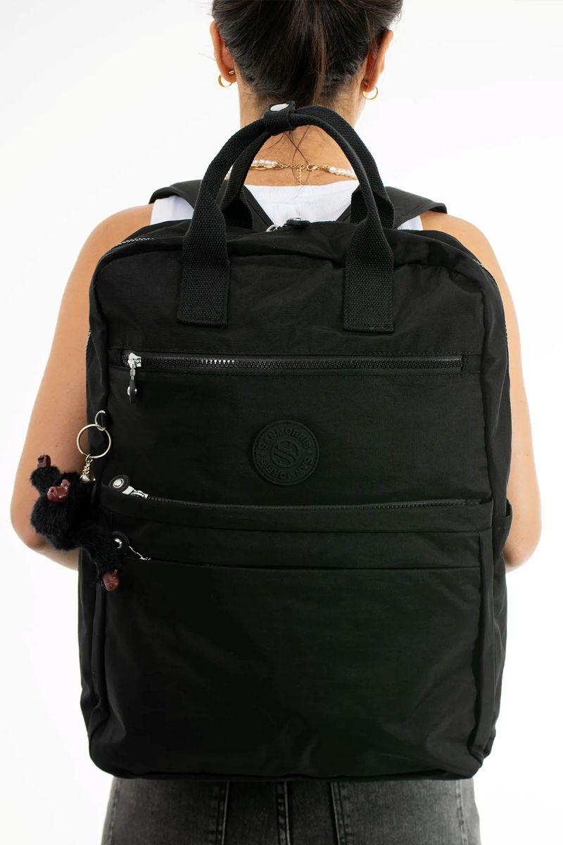 Sanmorris Unisex Suya Dayanıklı Krinkıl Kumaş Çok Gözlü Büyük Boy SİYAH Renkli Laptop Okul Ve Sırt Çantası — görsel 4