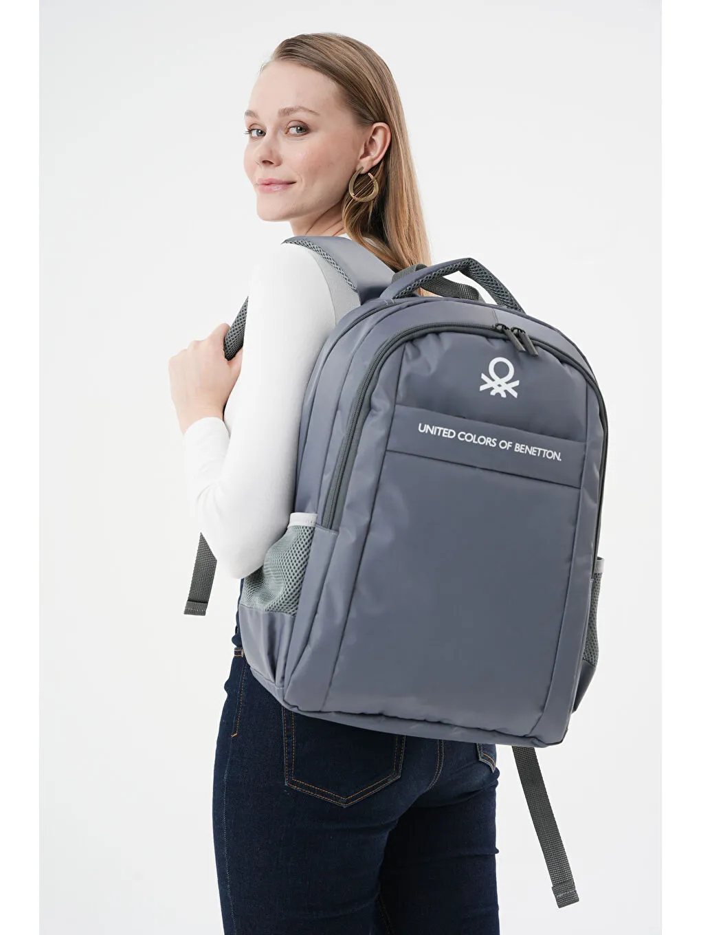 United Colors of Benetton Gri Unisex Okul Sırt Çantası - Ortaokul Lise — görsel 4